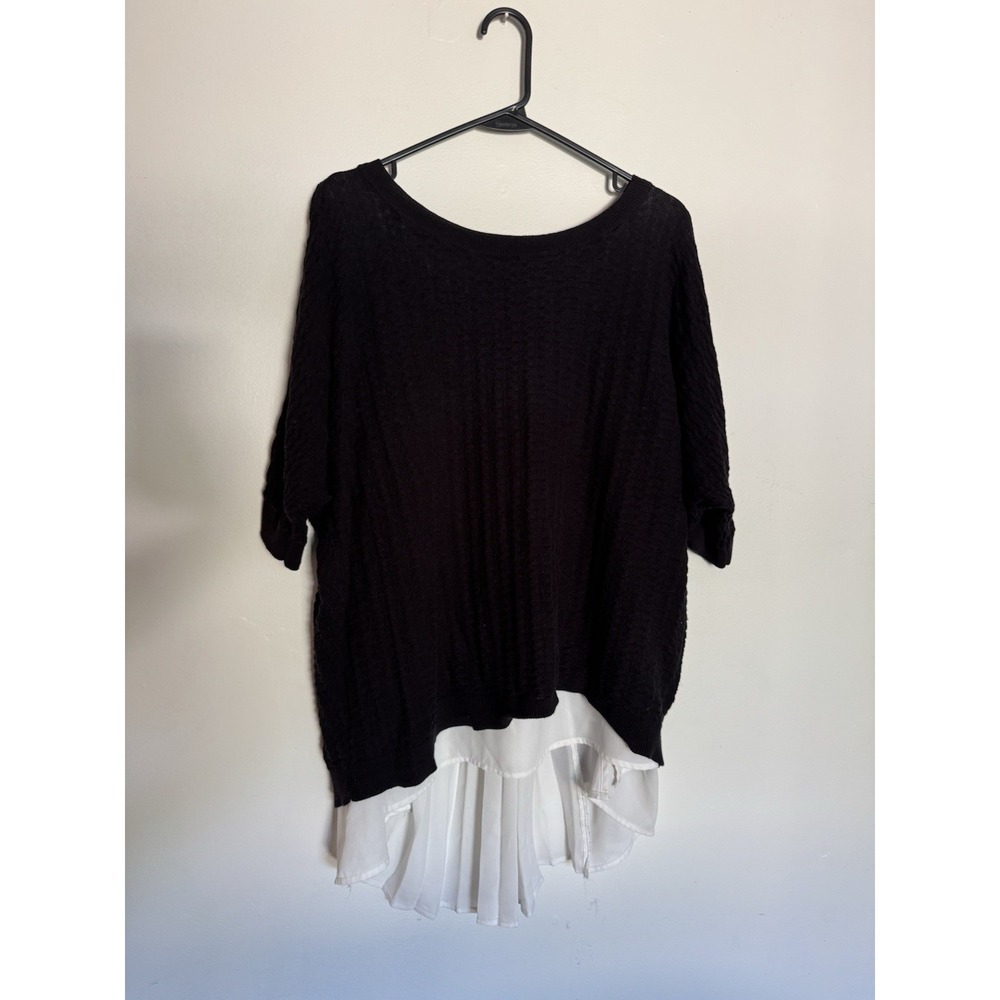 Grunge dark academia Vera Wang Womens‎ XL Black Mixed Media Sweater Pleated